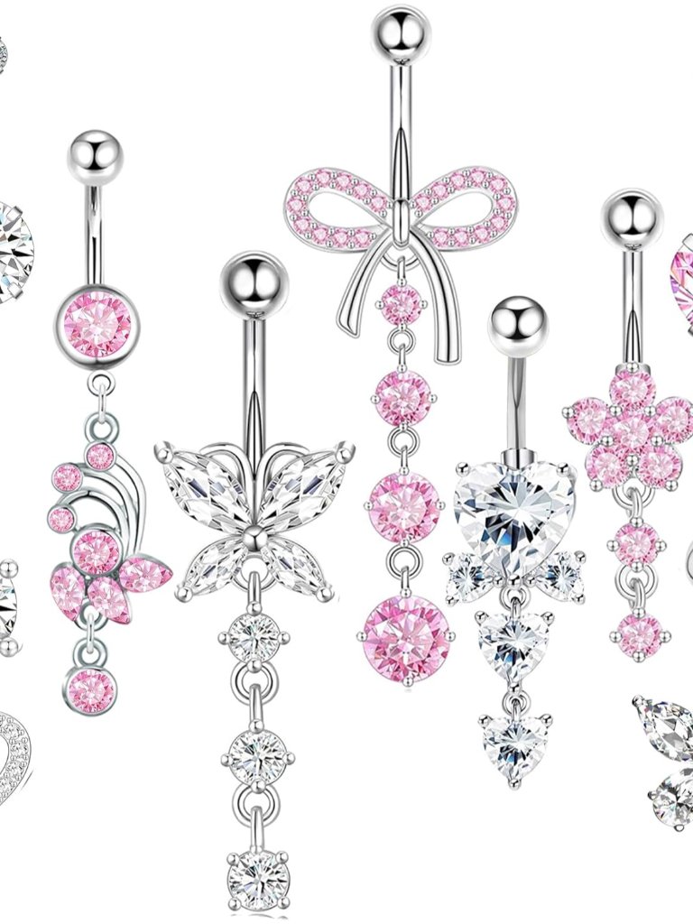 14g Belly Button Ring Dangle Belly Rings Surgical Stainless Steel Cute Bow Butte